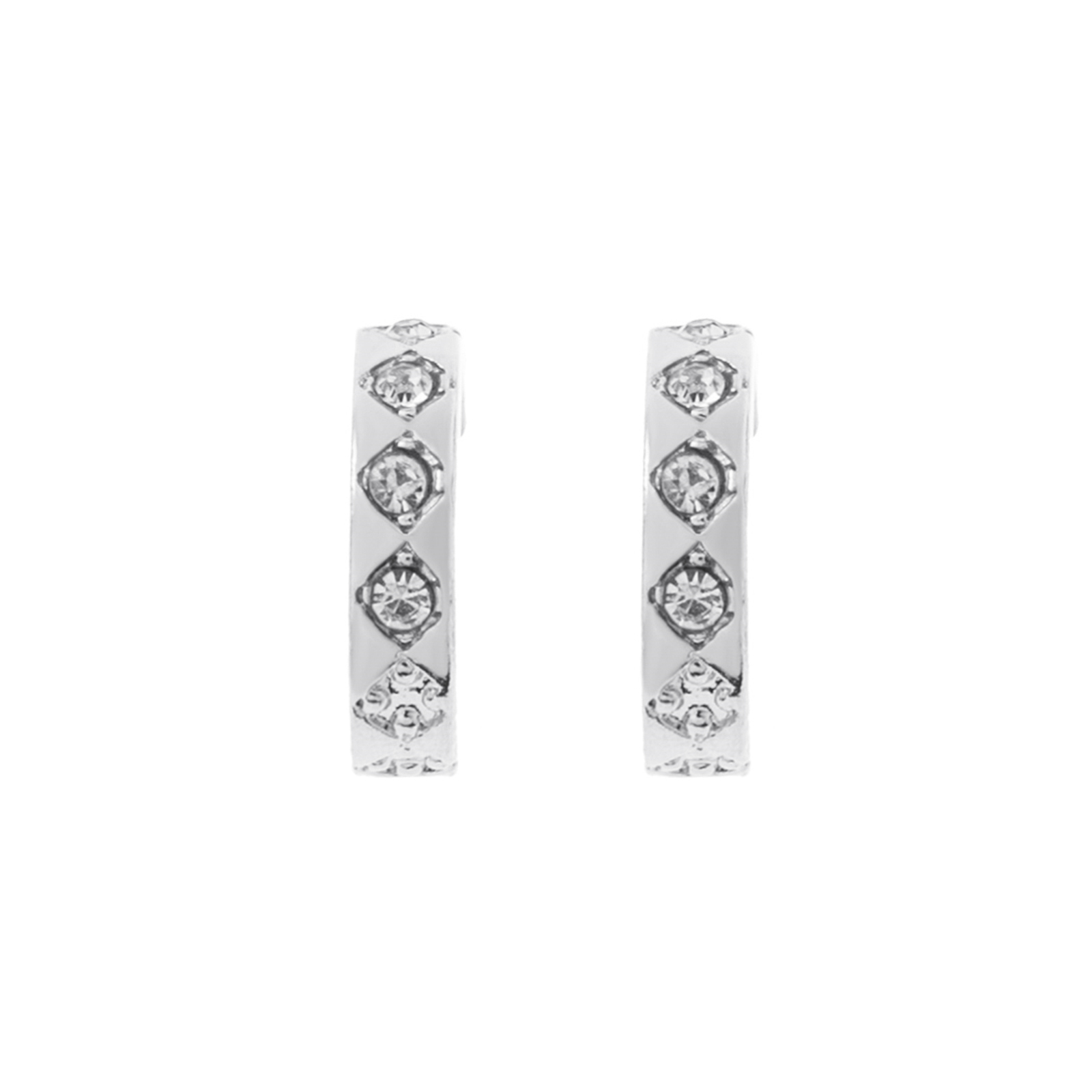 Silverfärgade örhängen, C-hoops med glasstenar - 0,4x1,2 cm