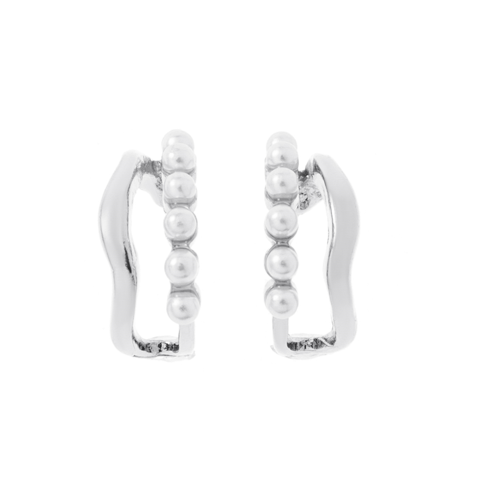 Silverfärgade örhängen, vågiga C-hoops med pärlor - 1,7 cm