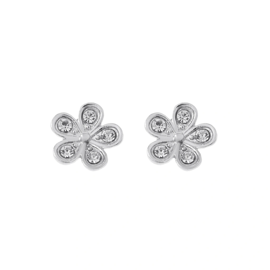 Silverfärgade örhängen, blomformade studs med stenar - 1x1 cm
