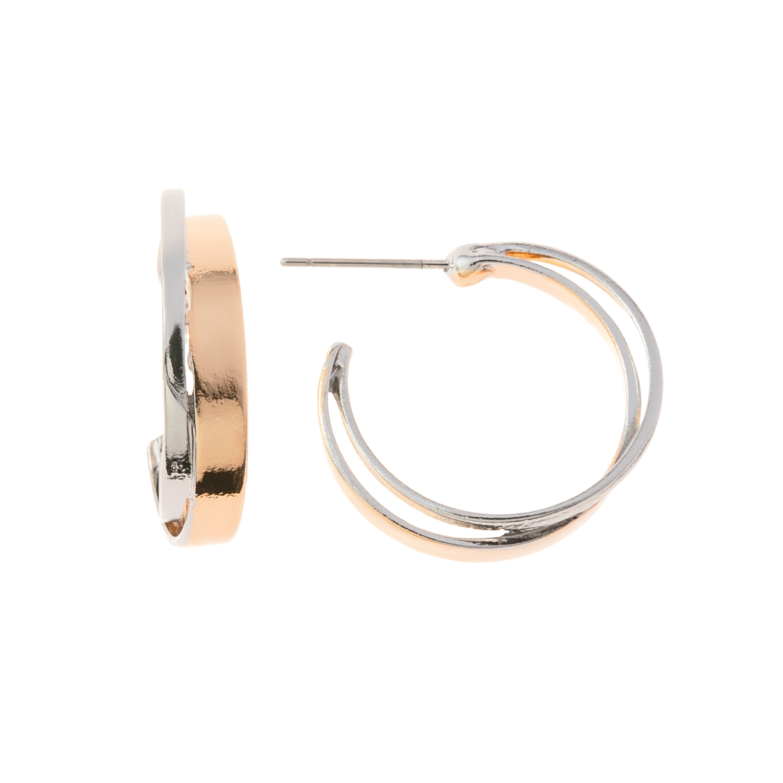 Bicolorfärgade örhängen, dubbla hoops - 0,7x1,8 cm