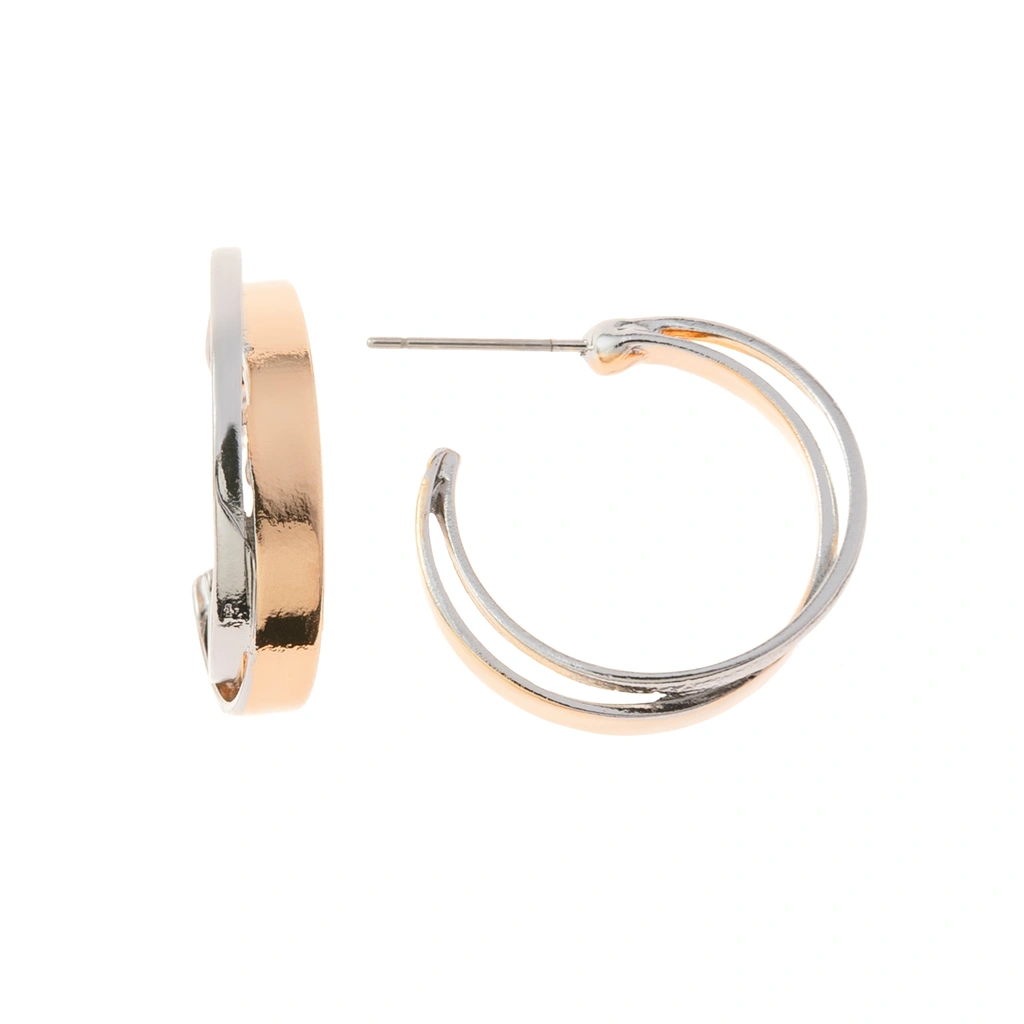 Bicolorfärgade örhängen, dubbla hoops - 0,7x1,8 cm
