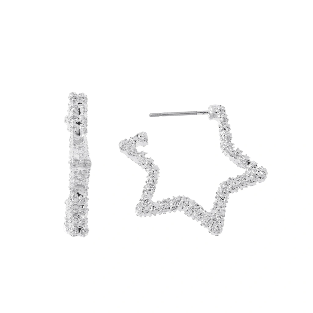 Silverfärgade örhängen, stjärnformade hoops - 0,5x2 cm