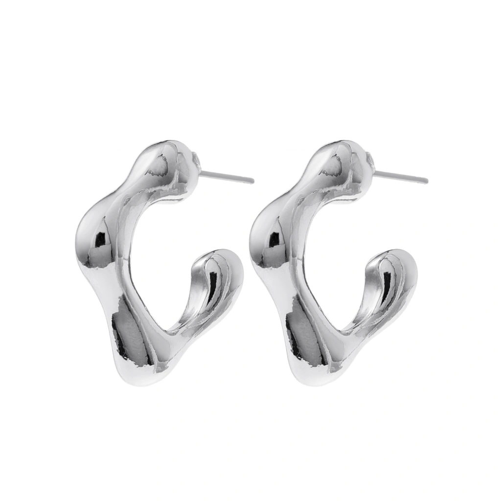 Silverfärgade örhängen, kvadratiska C-hoops - 0,5x1,5 cm