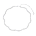 Silverfärgat halsband, vågig dubbelradig glaskristall - 42+7 cm
