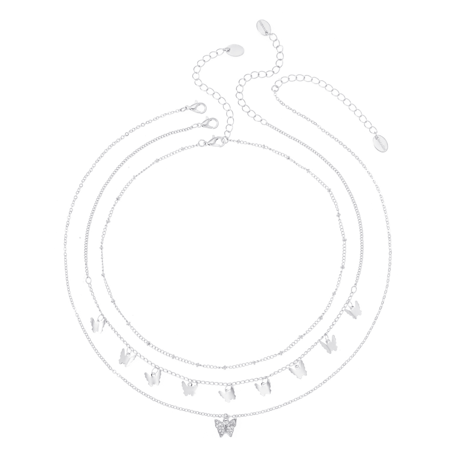 Silverfärgat halsband, 3-pack med fjärilar - 42+7 cm