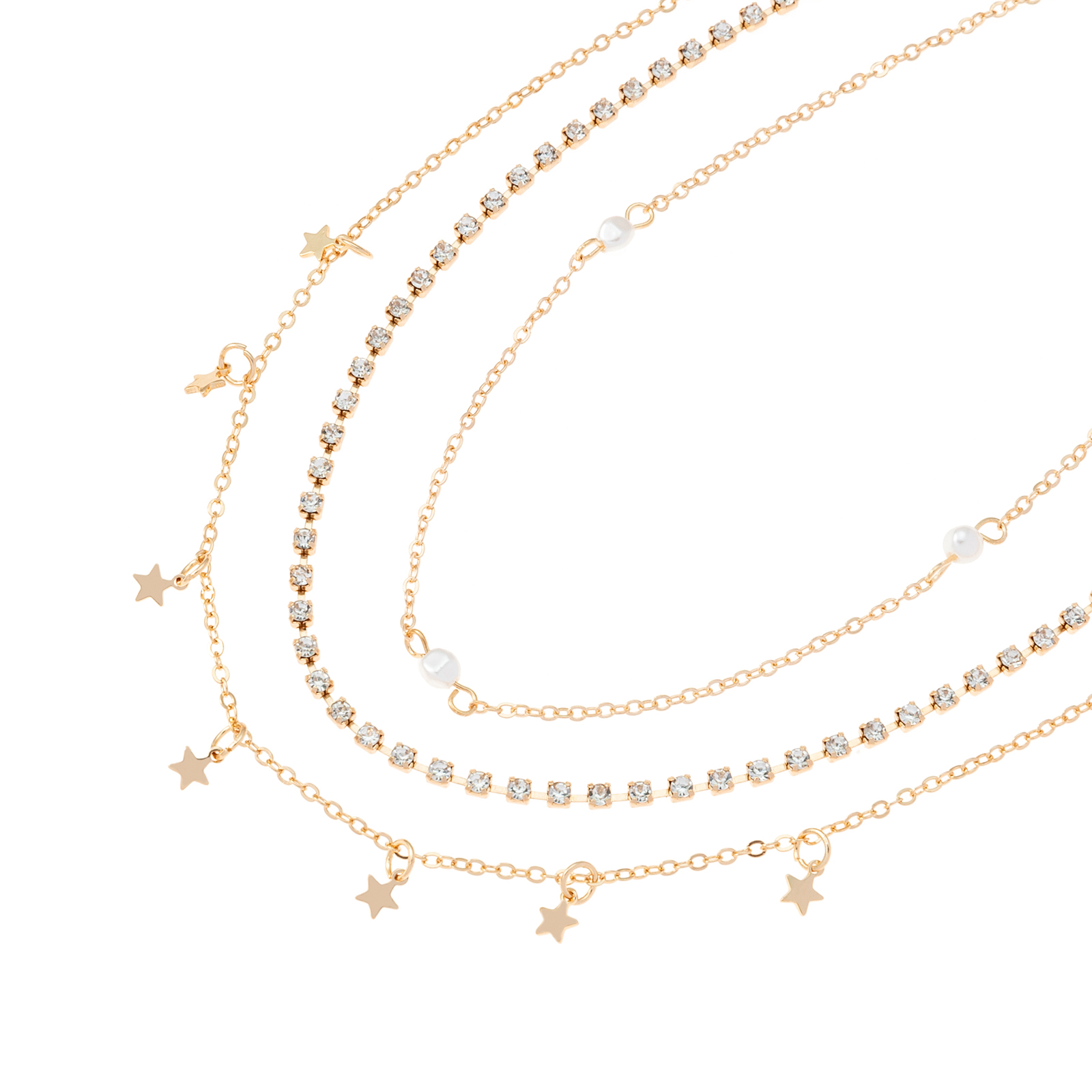 Guldfärgat halsband, 3-pack choker med stjärnor - 32+7 cm