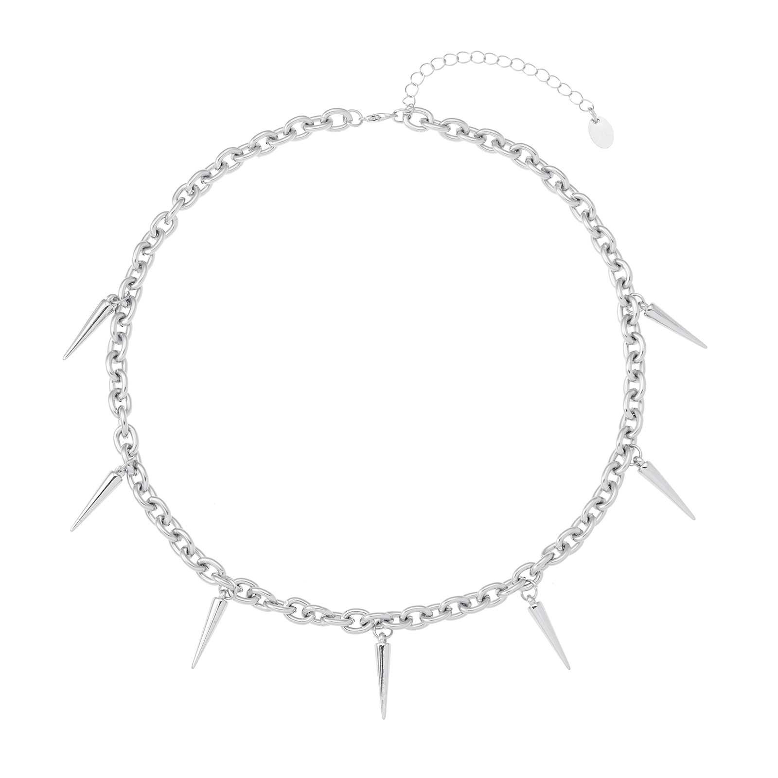 Silverfärgat halsband, grov länk med nitar - 42+7 cm