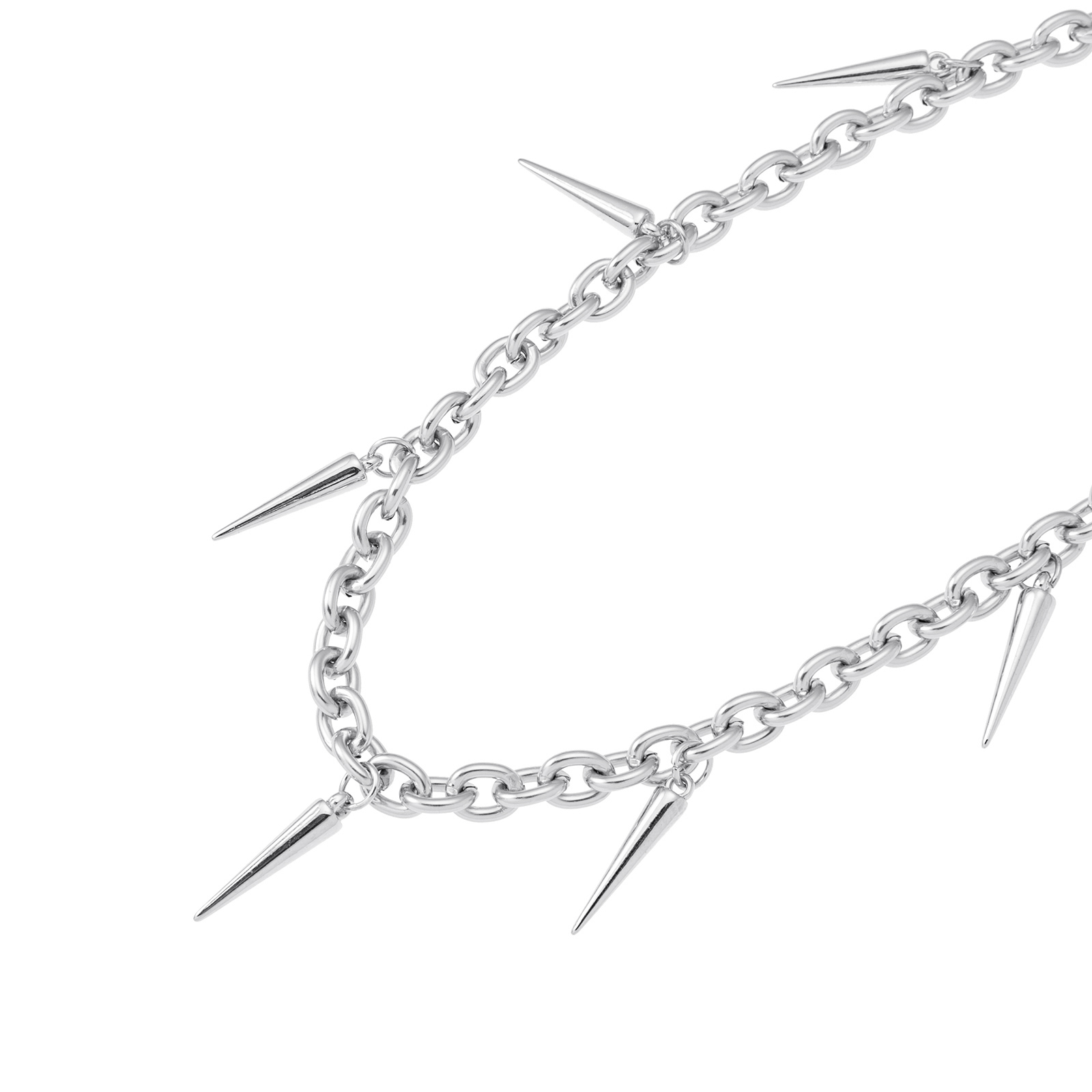 Silverfärgat halsband, grov länk med nitar - 42+7 cm