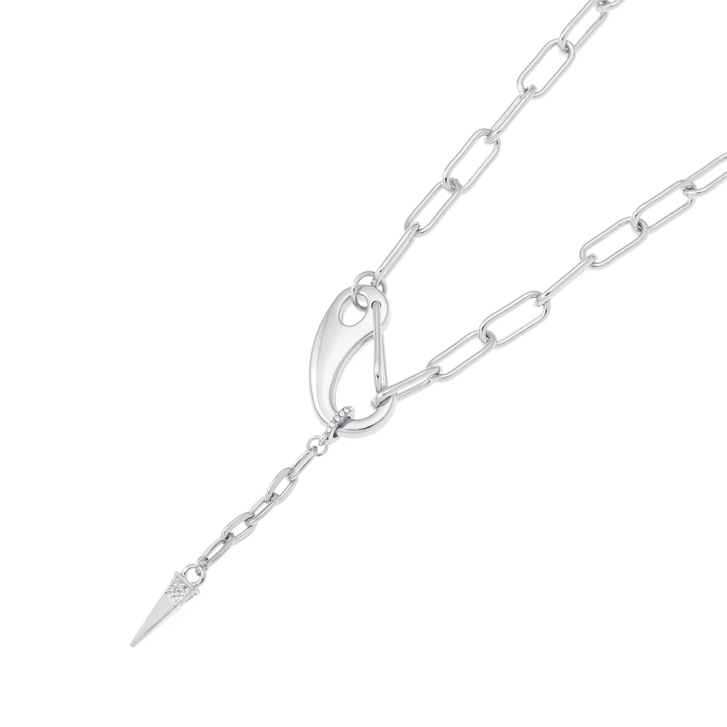 Silverfärgat halsband, karbinlås och nit - 42 cm