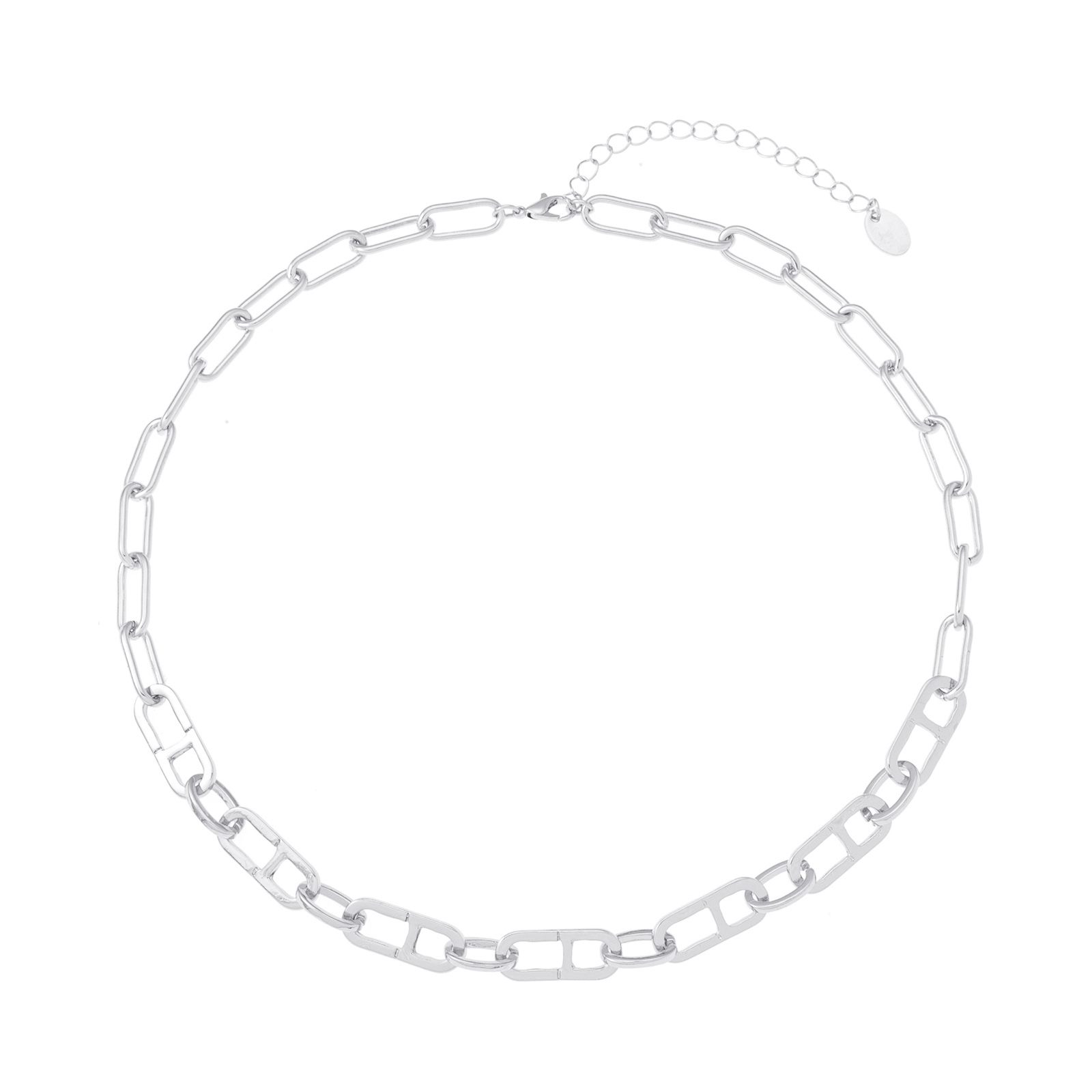 Silverfärgat halsband, pappersklämmelänk - 42+7 cm