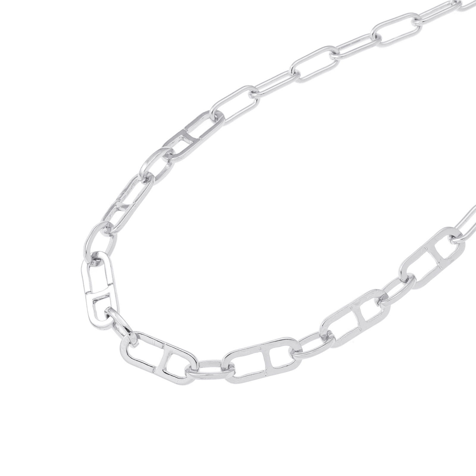 Silverfärgat halsband, pappersklämmelänk - 42+7 cm
