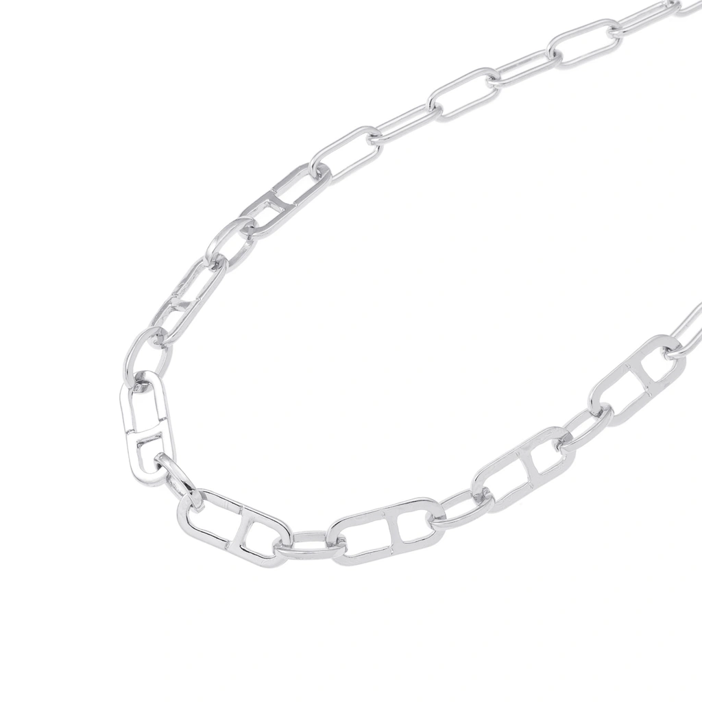 Silverfärgat halsband, pappersklämmelänk - 42+7 cm
