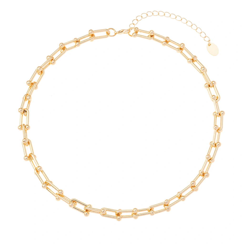 Guldfärgat halsband, hästskoformade länkar - 42+7 cm
