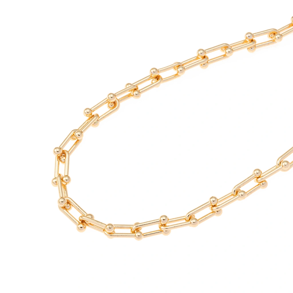 Guldfärgat halsband, hästskoformade länkar - 42+7 cm