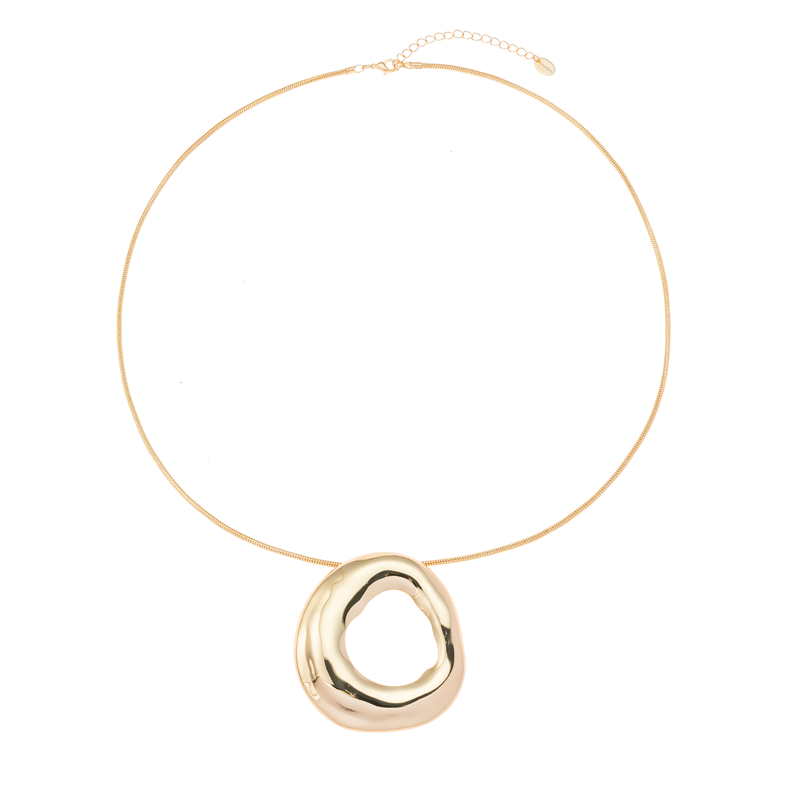 Guldfärgat halsband, ormkedja med hammrad ring - 66+7 cm