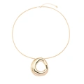 Guldfärgat halsband, ormkedja med hammrad ring - 66+7 cm