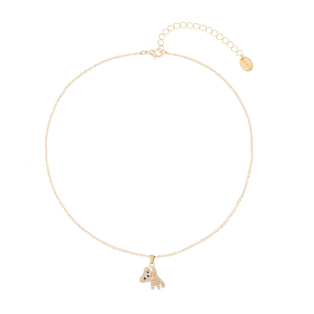 Guldfärgat halsband, nallebjörn med glasstenar - 42+7cm
