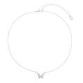 Silverfärgat halsband, fjäril med glasstenar - 42+7cm