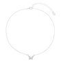 Silverfärgat halsband, fjäril med glasstenar - 42+7cm