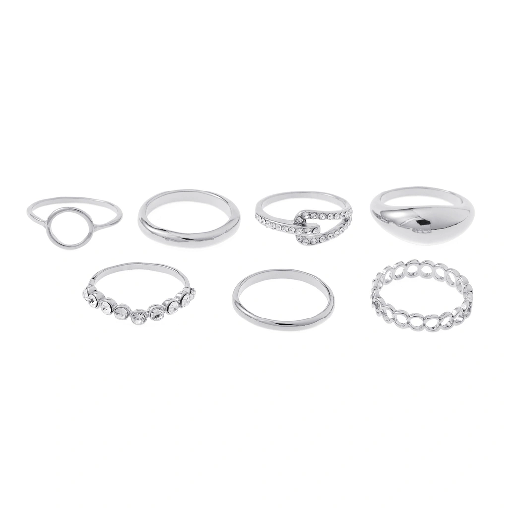 Silverfärgade ringar, 7-pack kedja och cirkel - Str 17