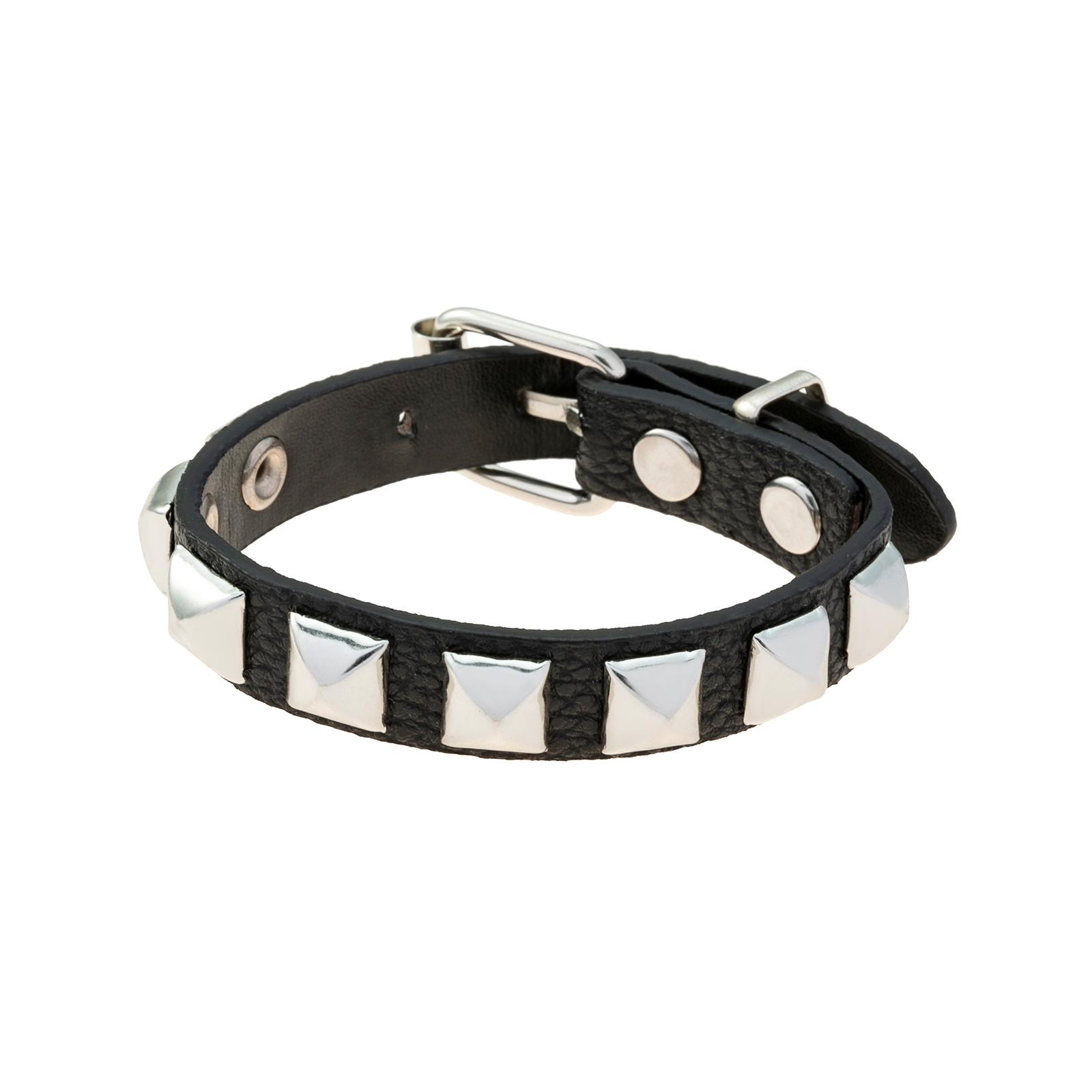 Svart armband, svart konstläder silverfärgade fyrkantiga nitar - Justerbart