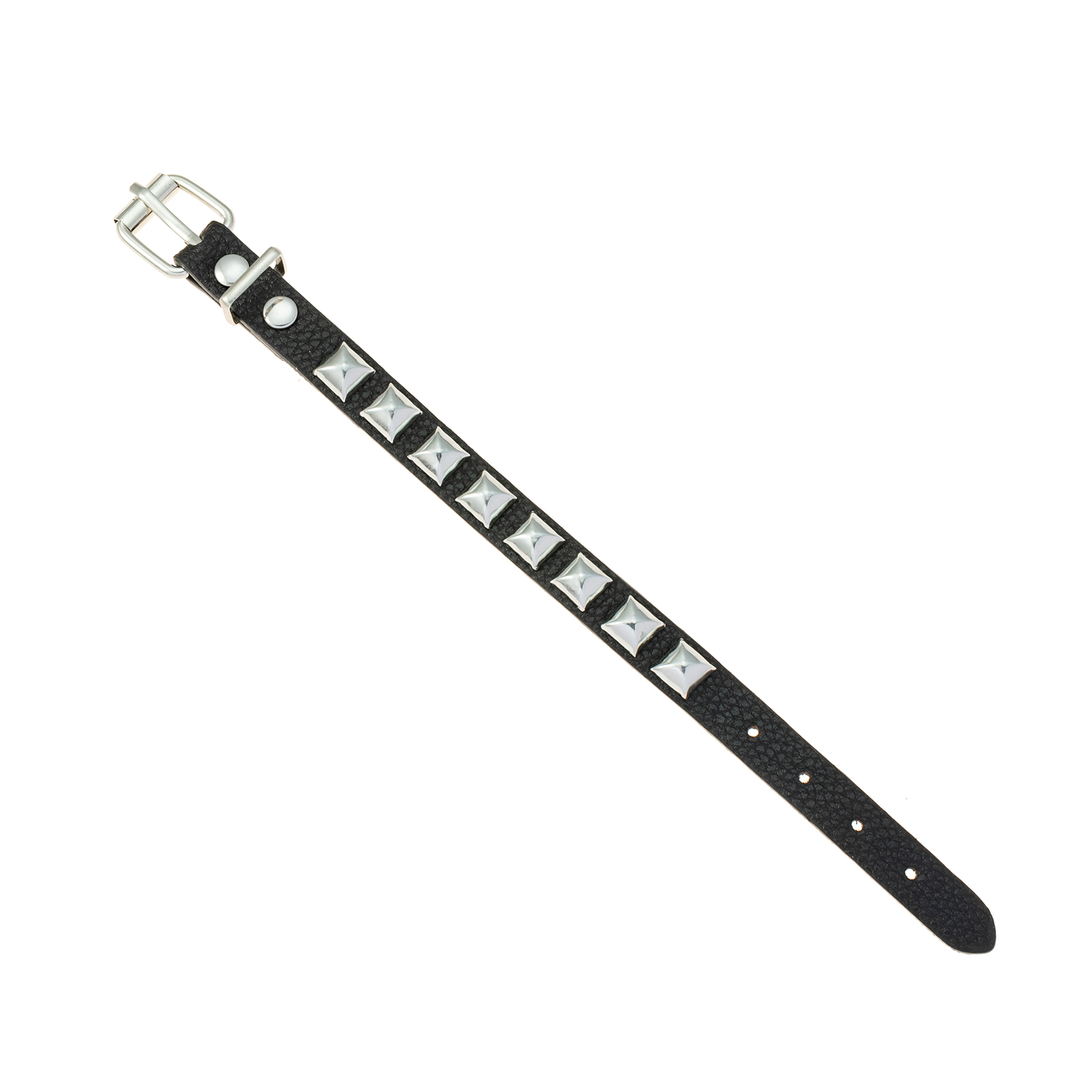 Svart armband, svart konstläder silverfärgade fyrkantiga nitar - Justerbart