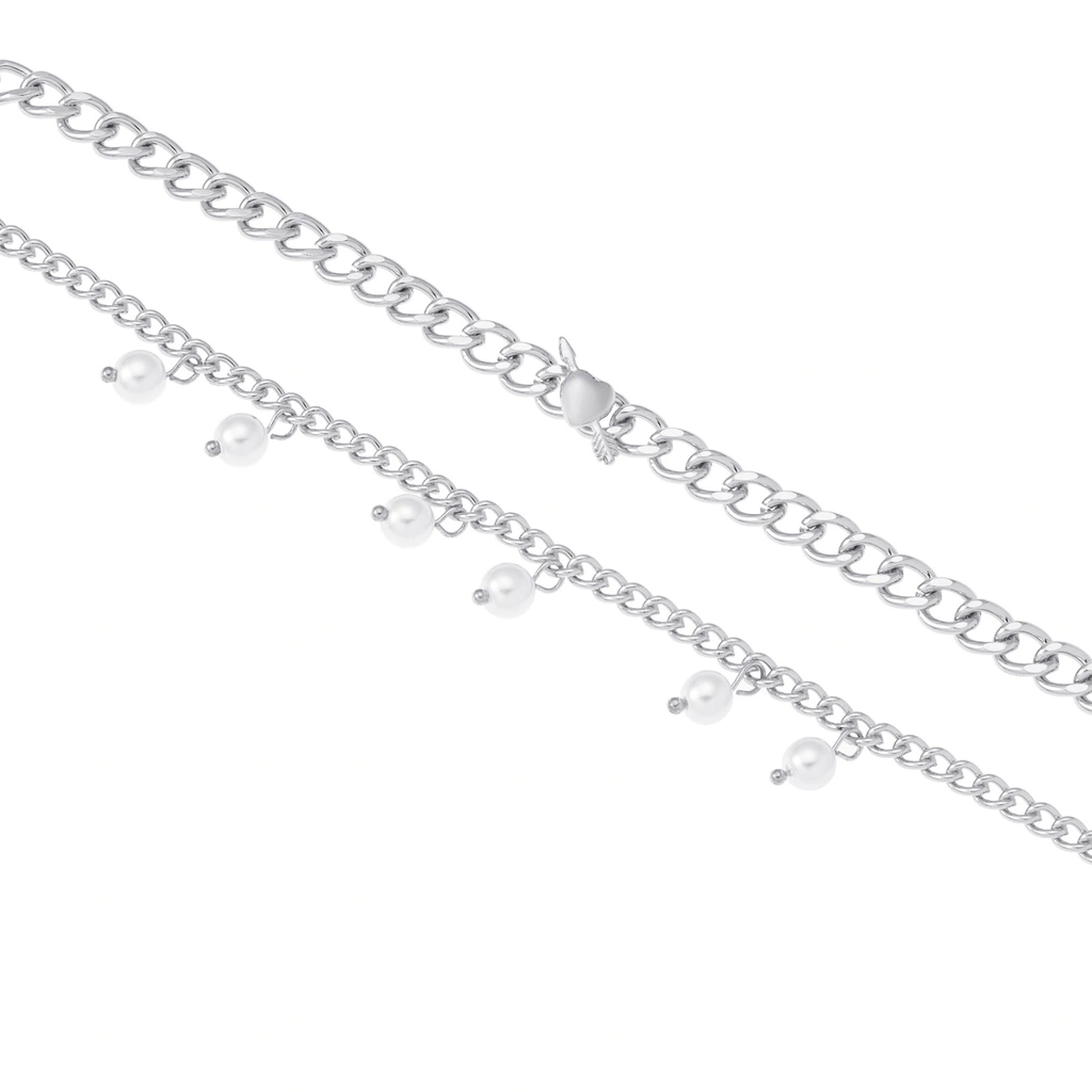 Silverfärgade armband, 2-pack pärlor och hjärta - 17+5 cm