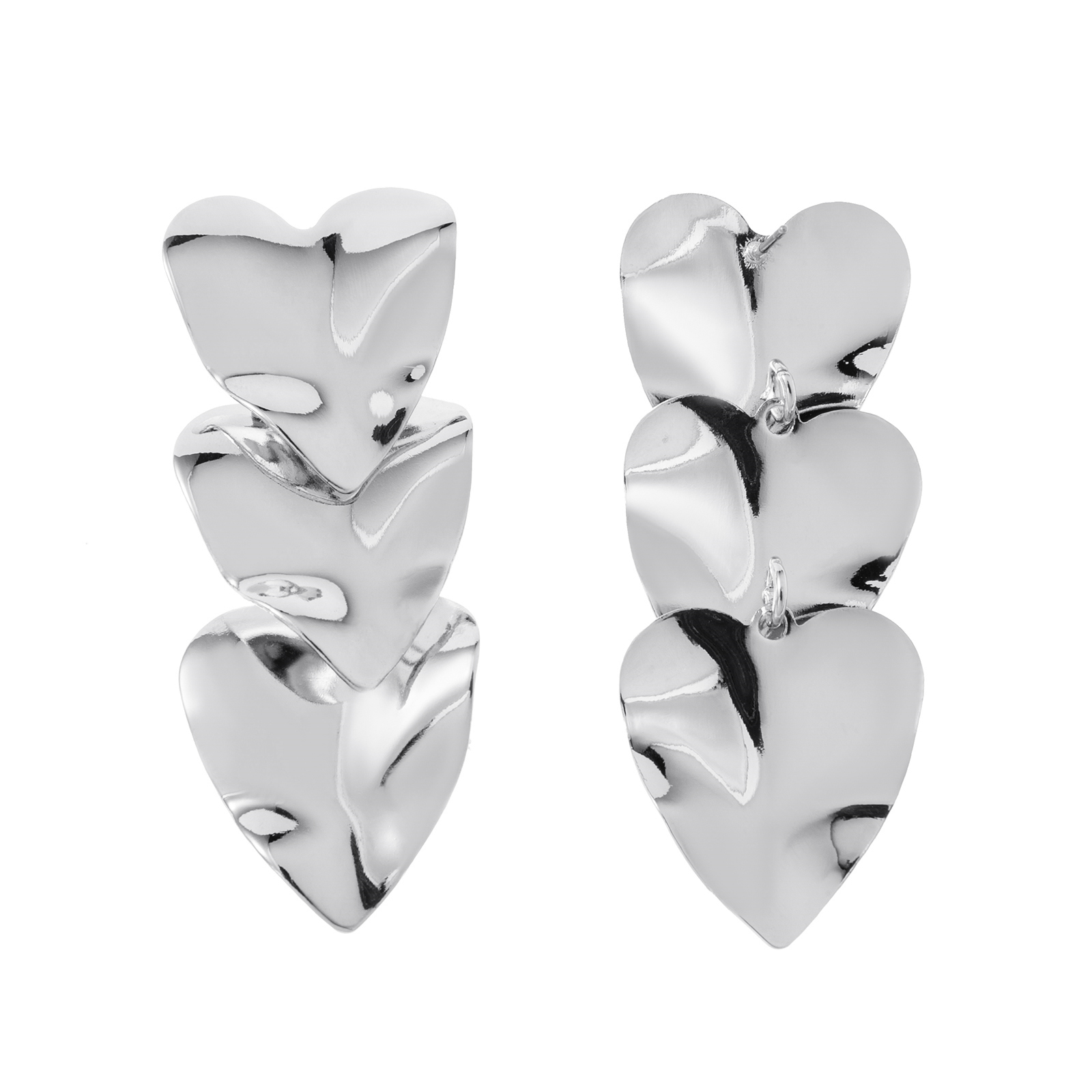 Silverfärgade örhängen, tre hängande hjärtan - 2,2x5 cm