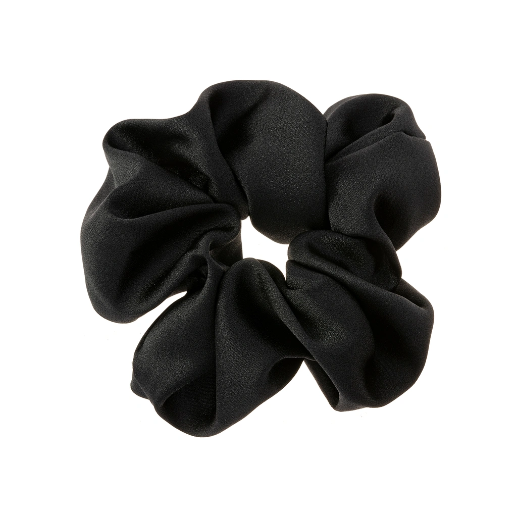 Svart hårsnodd, voluminös scrunchie i satin - 16cm