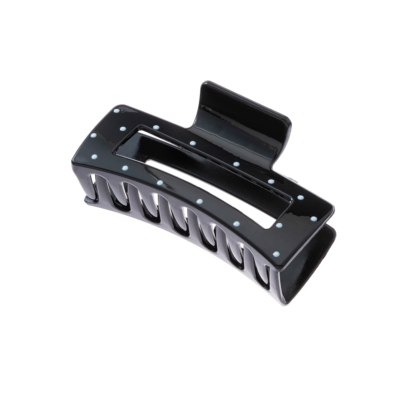Svart hårklämma, rektangulär med prickar - 3,5x10 cm