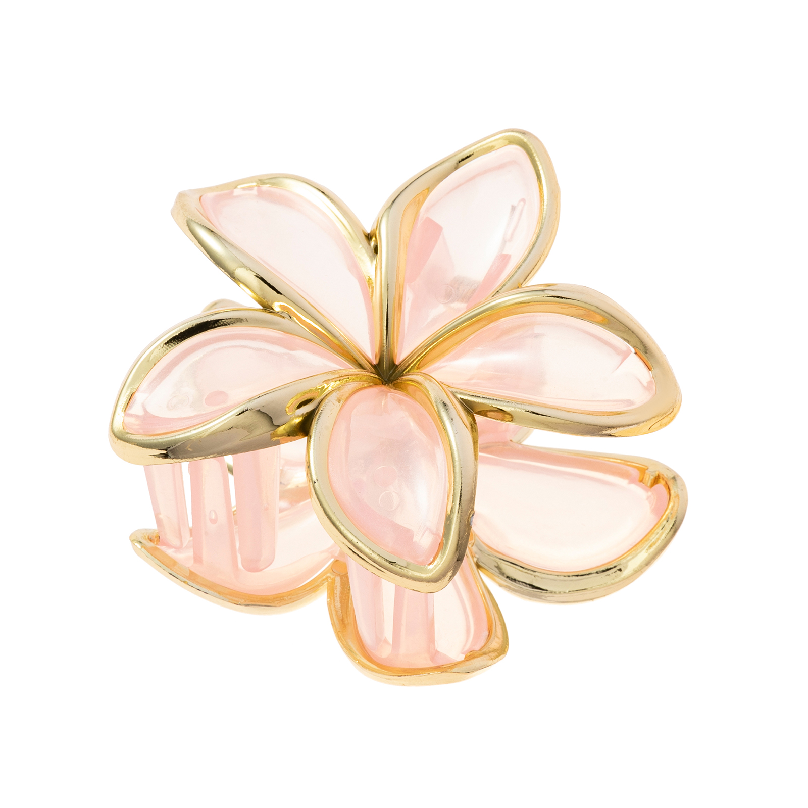 Guldfärgad och rosa hårklämma, stor blommodell - 8x8 cm