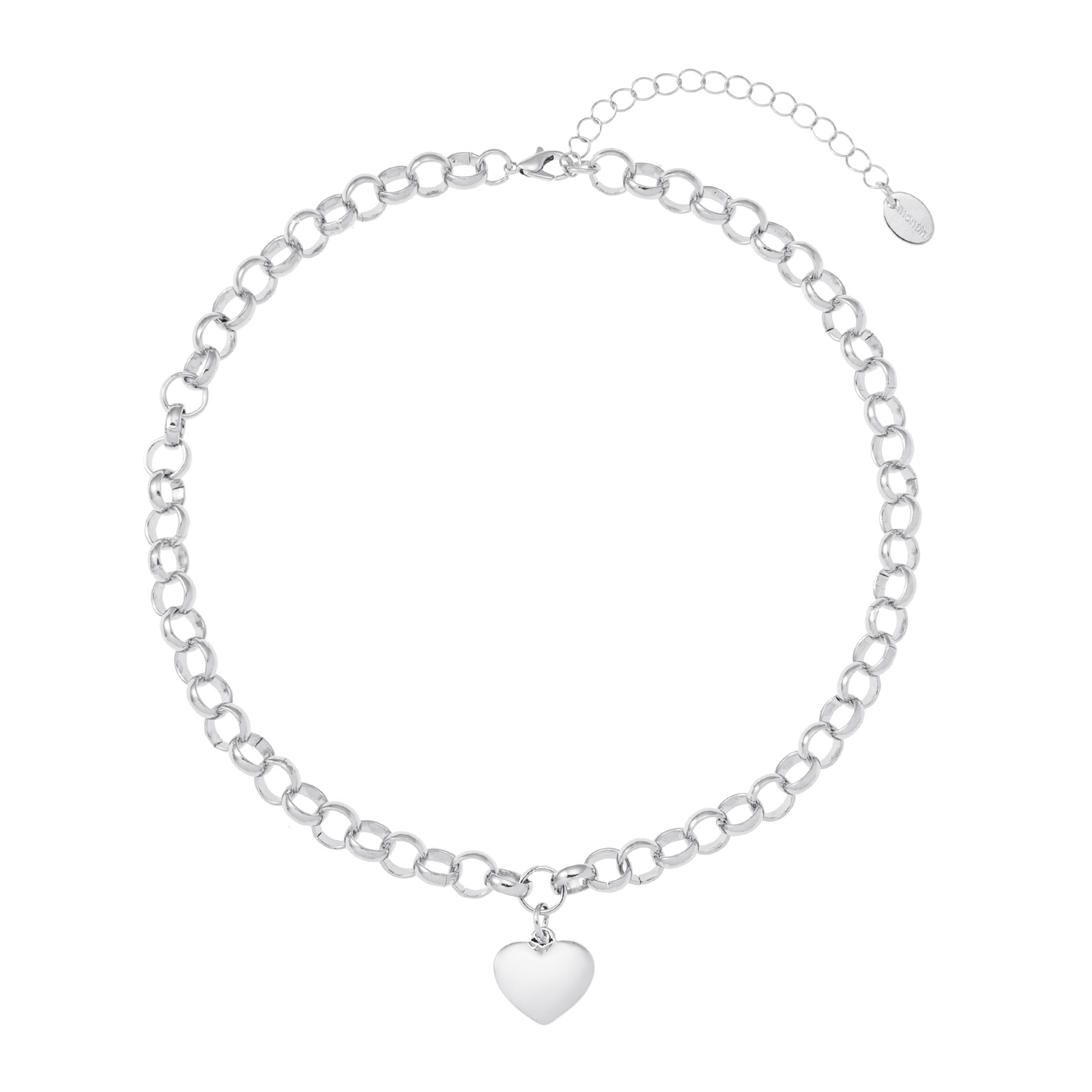 Silverfärgat halsband, länk med hängande hjärta - 38+7 cm
