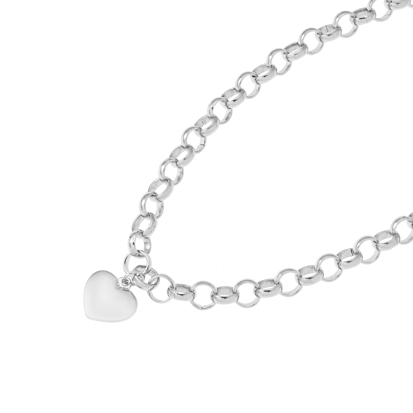 Silverfärgat halsband, länk med hängande hjärta - 38+7 cm