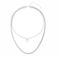 Silverfärgat halsband, dubbelradigt med hjärta - 50+7 cm
