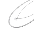 Silverfärgat halsband, dubbelradigt med hjärta - 50+7 cm