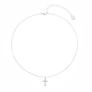 Silverfärgat halsband, kors med glasstenar - 42+7 cm
