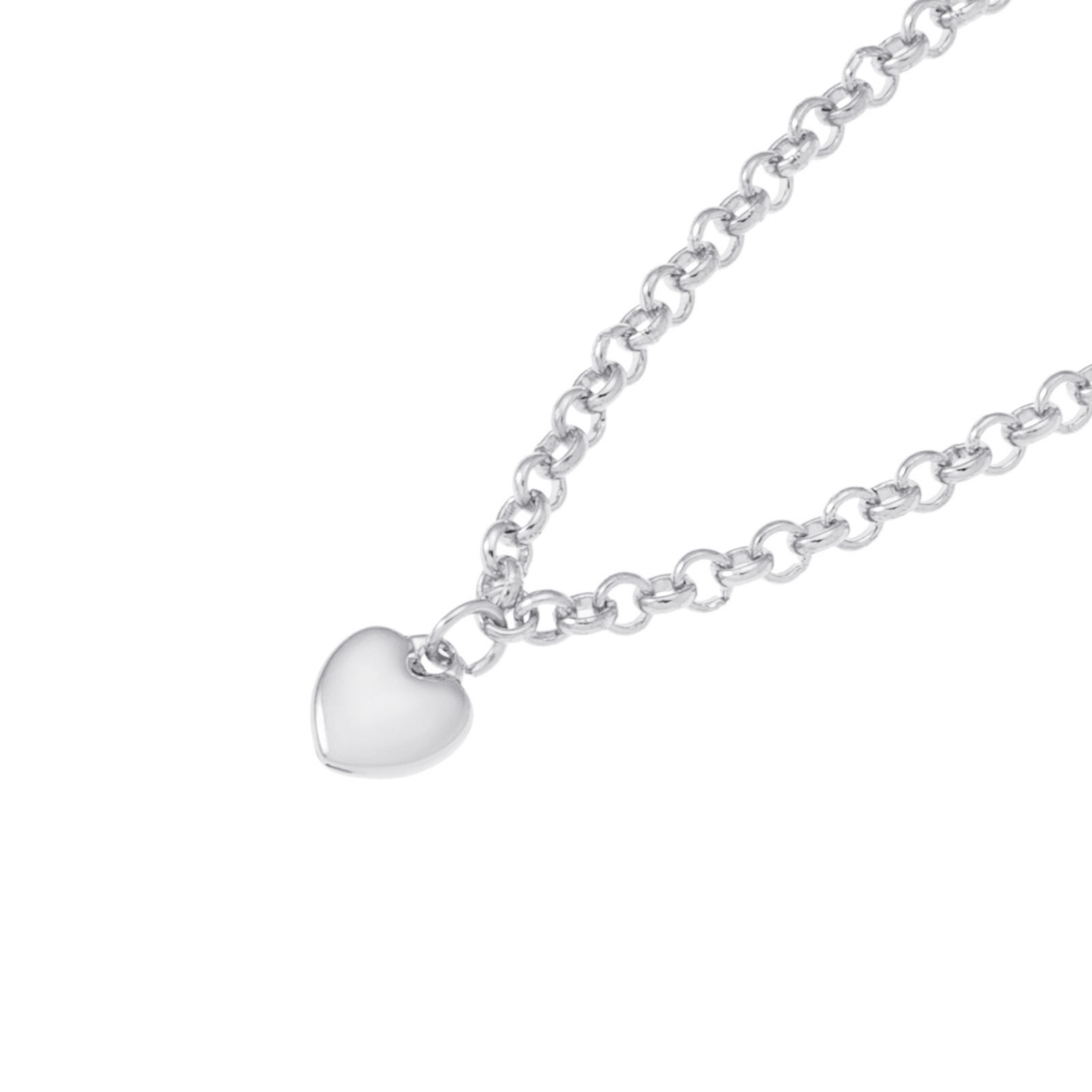Silverfärgat armband, rundlänk med hjärta - 17+5 cm