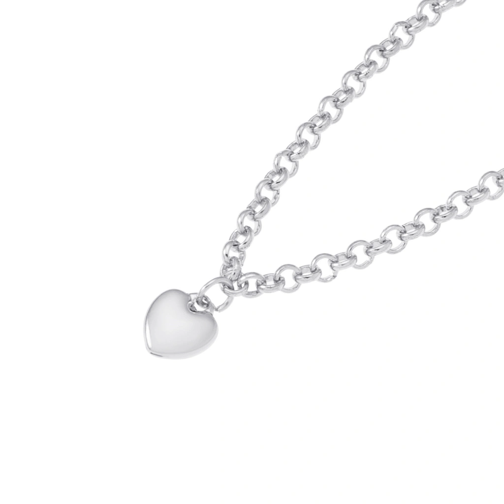 Silverfärgat armband, rundlänk med hjärta - 17+5 cm