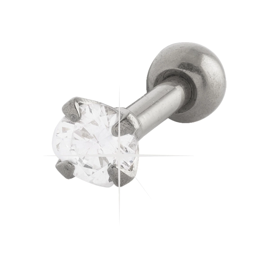 Piercingsmycke i stål - Helix, vit sten