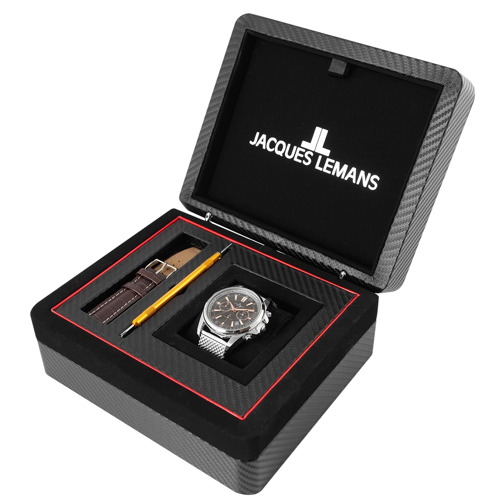 Jacques Lemans Liverpool - herr, presentset, grå mesh, 44mm