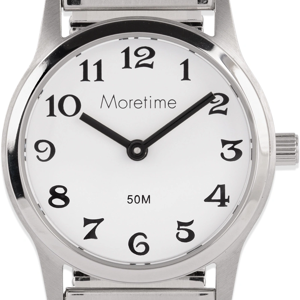 Moretime damklocka - flexband, silver/vit, 29 mm