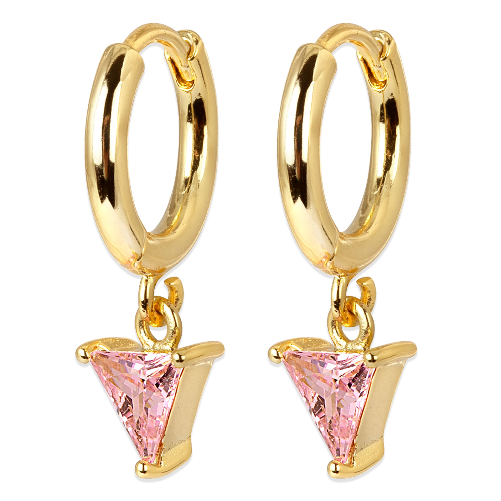 Guldpläterade örhängen - Creoler med rosa triangel