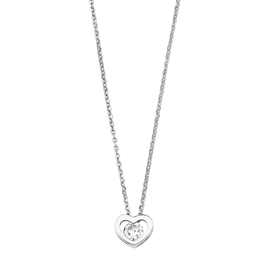 Silverhalsband, hjärta med vit sten - 42 cm