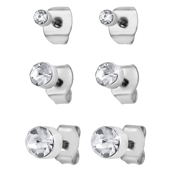 3-pack silverfärgade örhängen - studs
