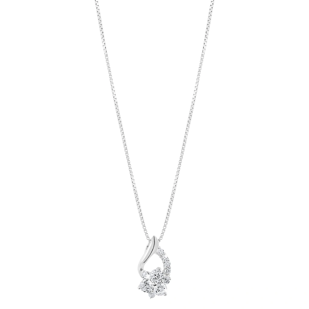 Silverhalsband, hängande droppe och blomma - 45 cm