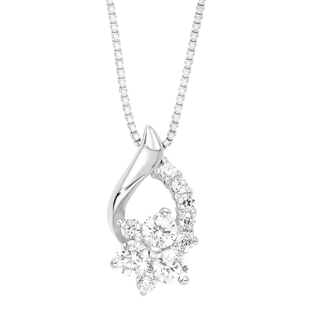 Silverhalsband, hängande droppe och blomma - 45 cm
