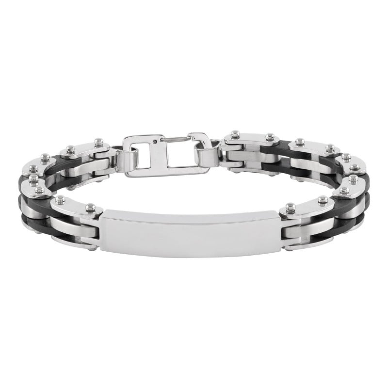 Armband herr - stållänkar och svart gummi