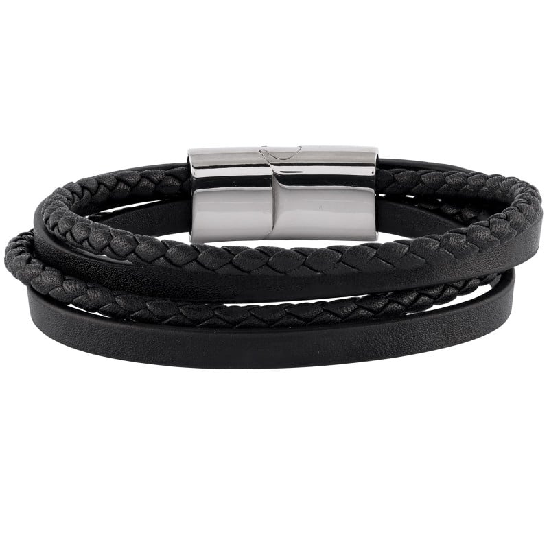 Armband i svart läder och stål - Herr
