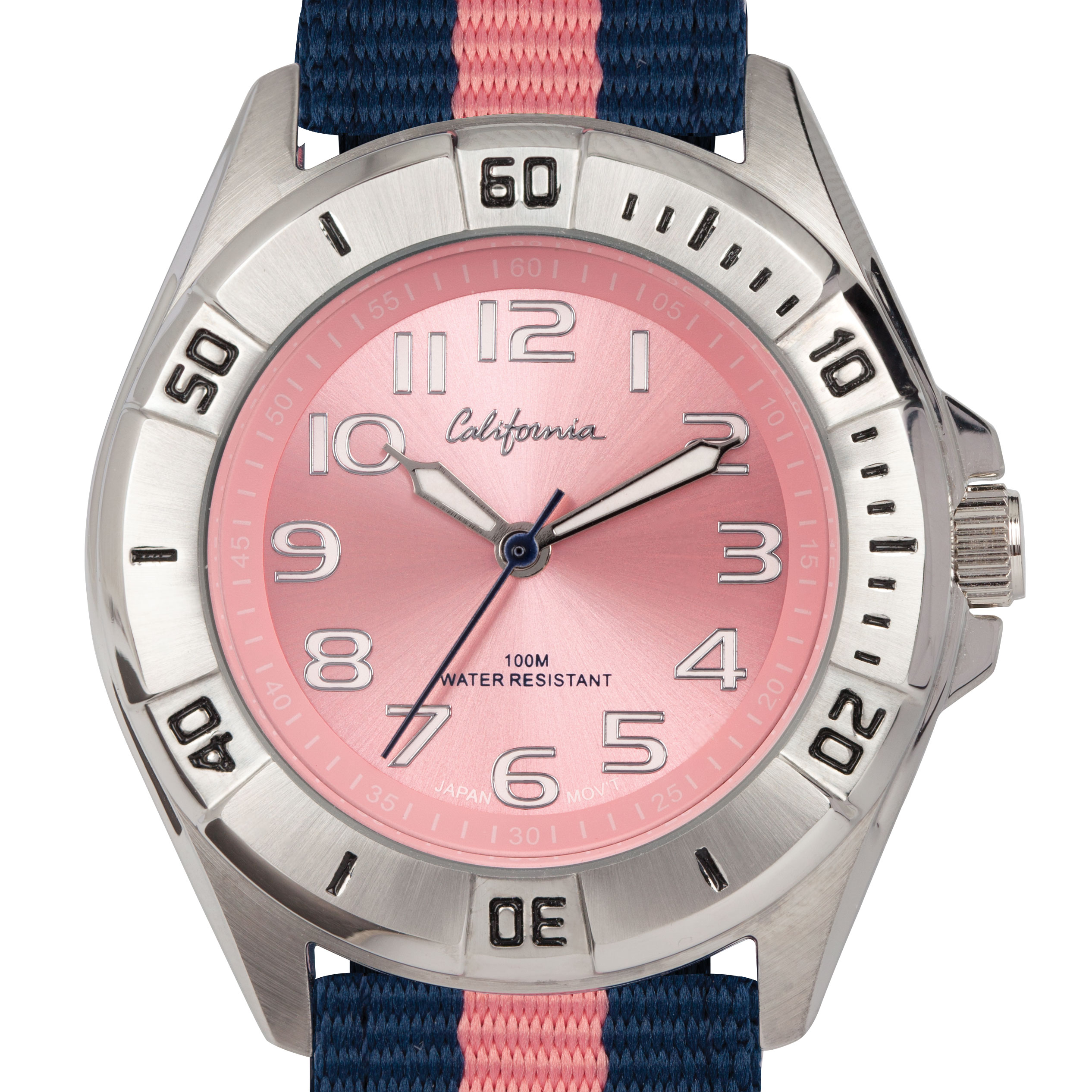 California barnklocka - nylonband, blå/rosa, 38 mm