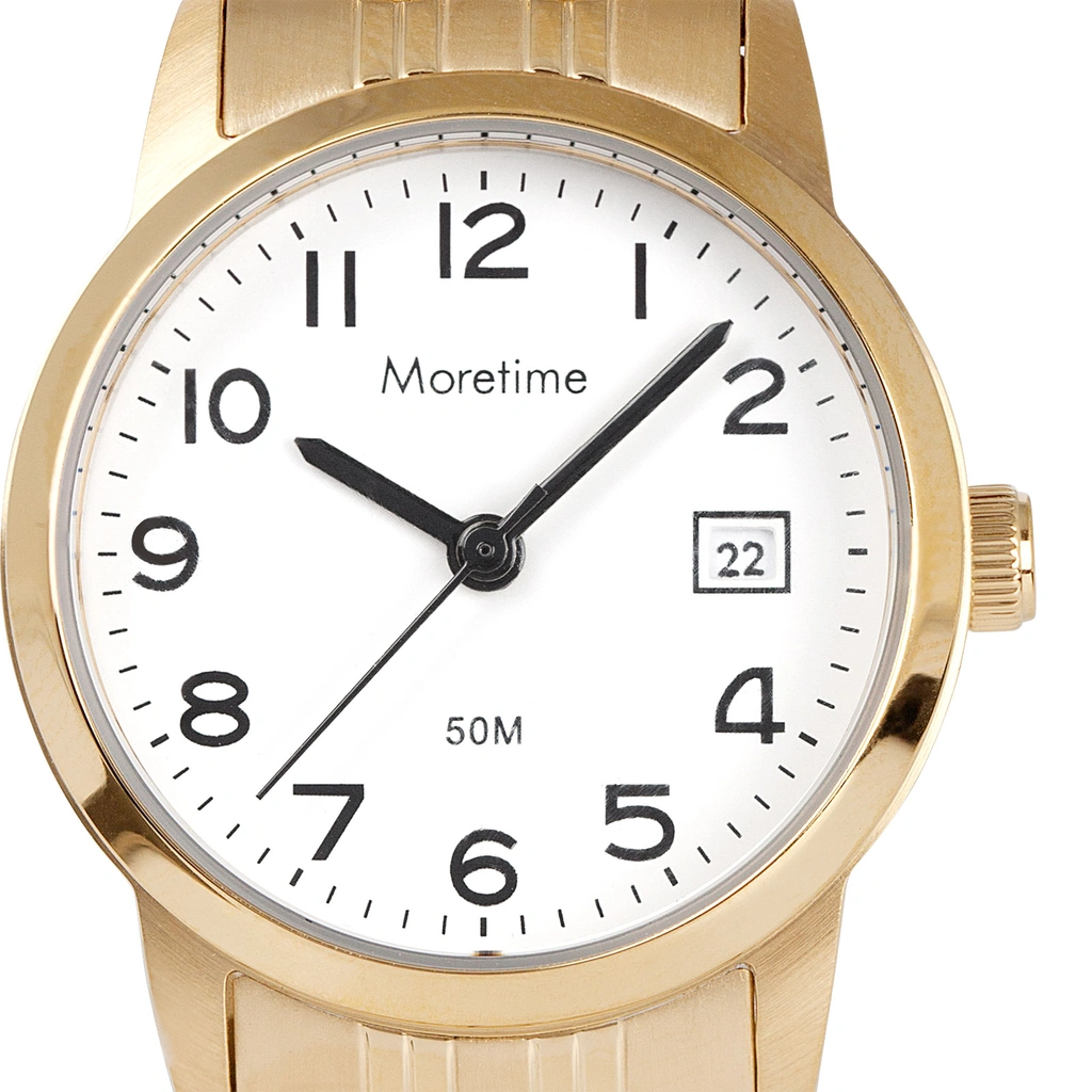 Moretime damklocka - datum, guld/vit, 26 mm